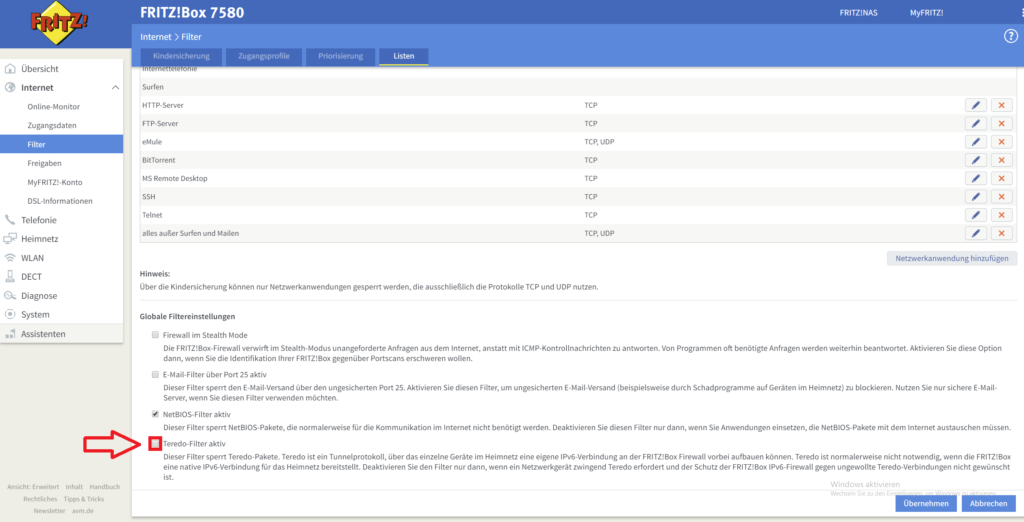 teredo fritzbox