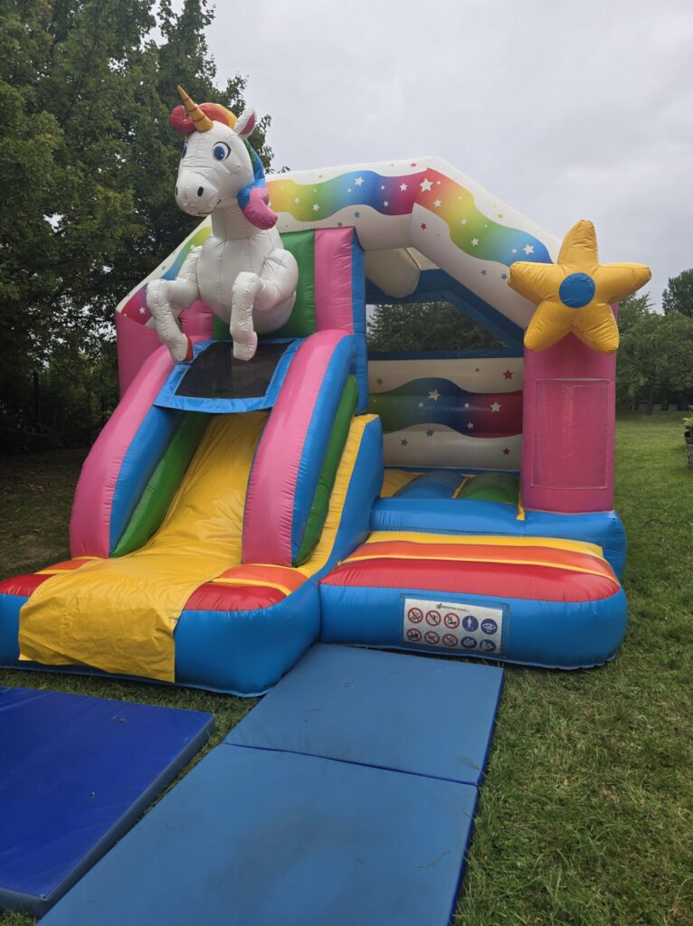 Einhorn Hüpfburg - Nicht nur Kids nutzen die Gelegenheit.